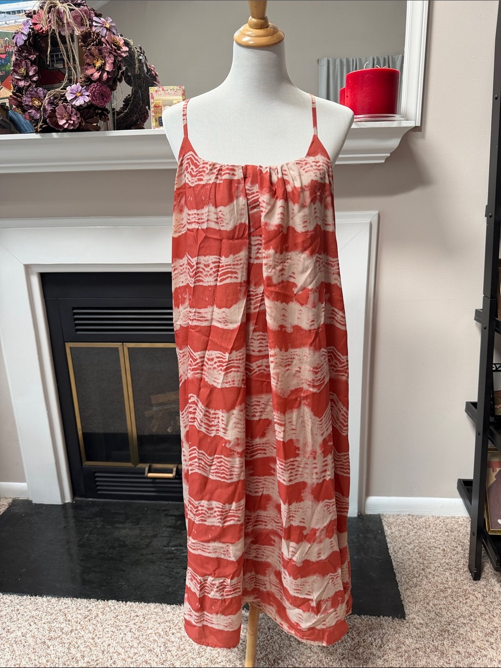 Forever 21 Rust and Cream Striped Midi Dress with Spaghetti Straps